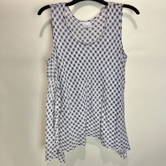CMC Gauzy Gingham Lagenlook Tunic Sleeveless Top Large Coastal Grandma Beachy - Picture 1 of 6